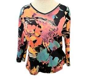 Jess & Jane Knit Top Colorful 3/4 Sleeved Size M