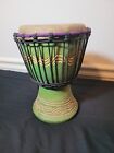 Hand Carved African Style Green Djembe Drum 10 Inch Preowned