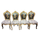 Elegance Set of 4 French Louis XVI Dining Chairs Adorned in Damask and Scenery