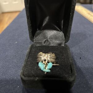 Silver Feather Ring W/ Turquoise Stones, Size 6,