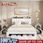 Queen Size Bed with 3 Storage Drawers and Charging Station,Upholstered White PU