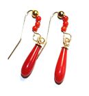 14K Italian Ox Red Blood Sardina Coral Tear drop Hook Wire Earrings