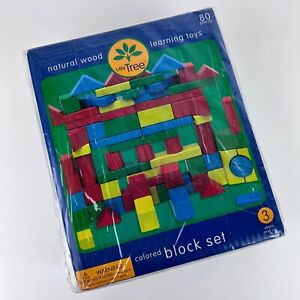 Colorful Wood Building Blocks 80 Pieces Little Tree Colored Shapes 1999 Toy Set
