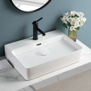 Vessel Sink Rectangular Ceramic Countertop Bathroom Sink Porcelain Basin Bowl US