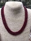 3 Rows 2x4mm Faceted Red Garnet Rondelle Gemstone Beads Necklace 18-20''