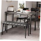 Dining Table Set for 4, Table and 2 Upholstered Chairs and Bench Rustic Grey