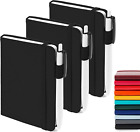 3 Pack Pocket Notebook Journals with 3 Black Pens, A6 Mini Cute Small Journal No