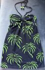 Juicy Couture Terry Cloth Dress Cover Up Halter Sz XS Navy Blue Green Sleeveless