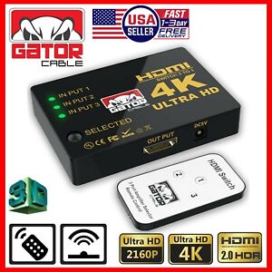 4K HDMI 2.0 Cable Splitter Switcher Box Hub IR Remote Control 3X1 Power 3 to 1