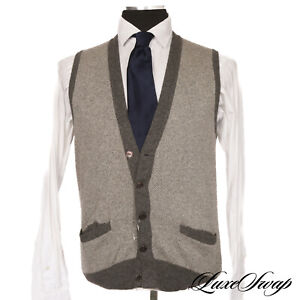 Bullock & Jones Made in Scotland 100% Cashmere Grey Cardigan Vest Sweater NR