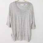 Sita Murt Wool Blend Split Hem Mixed Media Short Sleeve Sweater Top Gray Small S