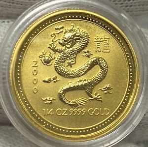 2000 AUSTRALIA 1/4 OZ .9999 GOLD $25 LUNAR DRAGON ((NO RESERVE))