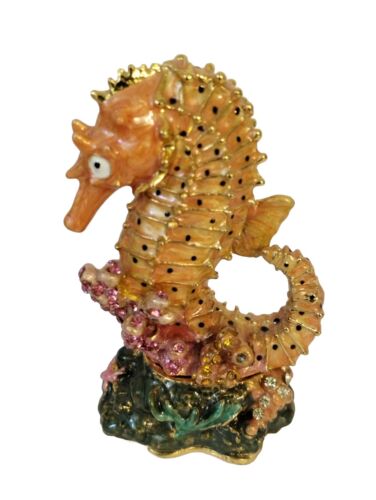 Enameled Bejeweled Seahorse Hinged Trinket Box