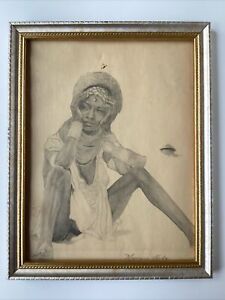 Maurice Hodo Pencil Sketch Drawing African Woman Framed Charcoal Signed Art