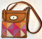 Fossil Vintage Maddox Mini Patchwork Brown Leather Crossbody Bag
