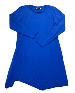 Fenini Womens Small Cotton Long Sleeve Tunic T Shirt Dress Blue Lagenlook Artsy