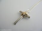 Tiffany & Co Silver 18K Gold Cross Necklace Pendant Charm 18 In Chain Gift Love