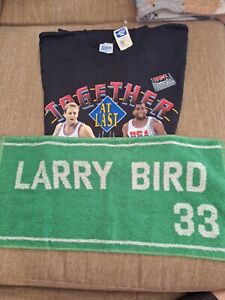 New ListingLarry Bird Magie Johnson TOGETHER AT LAST USA NBA Barcelona & Fan Towel Vintage