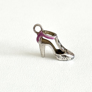 Vintage Sterling Silver Purple Enamel High Heel Shoe Rhinestone Charm Pendant