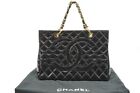 CHANEL Quilted GST Black Patent Leather Gold Chain Grand Shopping Tote Bag VTG