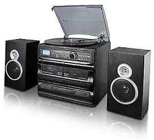 3-Speed Turntable with CD Player, Dual Cassette Player, BT, FM Radio & USB/SD