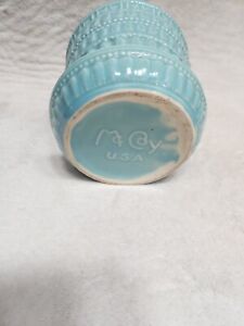 Vintage McCoy Beaded Planter Pots w/ Saucer Aqua Color