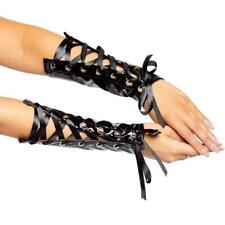 Vinyl Wrist Cuffs Lace Up Grommets Arm Guards Bands Black Costume Cosplay 4975