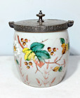 Antique Acme Silver Co. Toronto Hand Painted Clambroth Glass Biscuit Jar