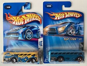 Hot Wheels Lot of 2 Surfin’ S’Cool Bus 2004-05: Tag Rides #140 & Red Lines #096