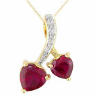 Ruby and Diamond Double Heart Necklace 10K Yellow Gold