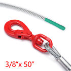 Steel Core Winch Cable 3/8'' x 50ft/100ft With Self Locking Swivel Hook Tow Wire