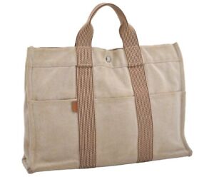 Authentic HERMES New Fourre Tout MM Hand Tote Bag Canvas Leather Beige 0340J