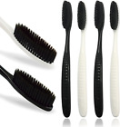 Large Long Head Toothbrush, 4-Pack, Upgraded Hard & Firm Charcoal Bristles, Whit