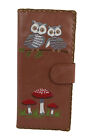 LAVISHY Embroidered Owl Couple and Mushroom Faux Leather Large Flat Wallet