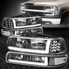 [LED DRL]For 99-02 Chevy Silverado 1500 2500 HD Headlight+Bumper Lamps Black (For: 2002 Chevrolet Silverado 2500 HD)