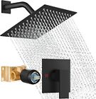 Shower Faucet Set Black Rain Shower Head Combo with Mixer Valve Kit Wall Mounted