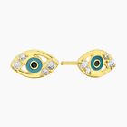 Real 14K Yellow Gold CZ Evil Eye Studs Earrings For Womens & Girls