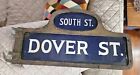 1916 SOUTH & DOVER Porcelain NYC Humpback Street Sign ORIG FRAME Brooklyn Bridge