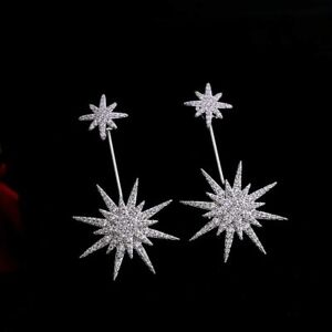 18k White Gold Plated Graduated Starburst Post Drop Earrings Made With Swarovski