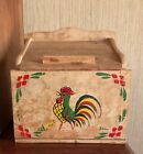 Vintage Wood Recipe Box Painted Rooster Rectangle Cream Japan