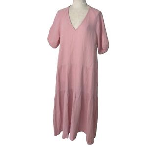 Calme Johnny Womens Dress Size Meduim Pink Maxi V Neck Tiered Cotton