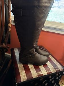 Tall Boot Brinley Collection Kane Studded Brown Women’s Wide Calf Size 9.
