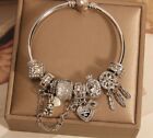 Silver snake chain bracelet with love heart angel wings bear dreamcatcher charms