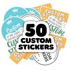50 custom stickers, custom logo decals, bulk of 50 custom die cut stickers