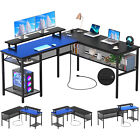 NEW L Shaped Computer Desk Desk w/ Outlets & LED Lights Home Office Corner Desk