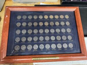 COMPLETE SET OF 50 USA STATE QUARTERS 1999-2008 IN A NICE WOOD FRAME 14 X 17