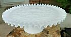 Vintage Fenton Spanish Lace Ruffled Edge White Milk Glass Pedestal Cake Stand