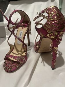 Women’s Shoes Jimmy Choo Sandal Heels Pink And Gold Size 37 1/2  New