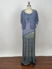 Antique 1920s 1930s Periwinkle Light Blue Silk Dress Floral Lace Gown AS IS