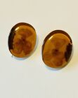 Vintage Amber Cabochon Mexico 925 Sterling Silver Earrings 1”